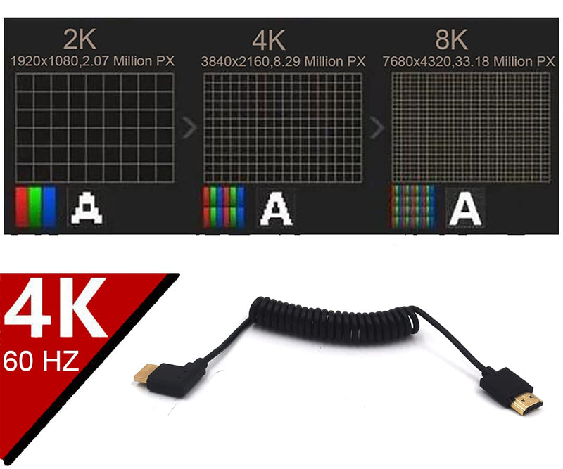 Kework 3.9ft HDMI 4K Coiled Cable, HDMI 2.0 Version HD High Speed Cable, 90 Degree Left Angle HDMI Male to HDMI Male Adapter Spring Spiral Cord, 4k 60HZ (Left Angle)