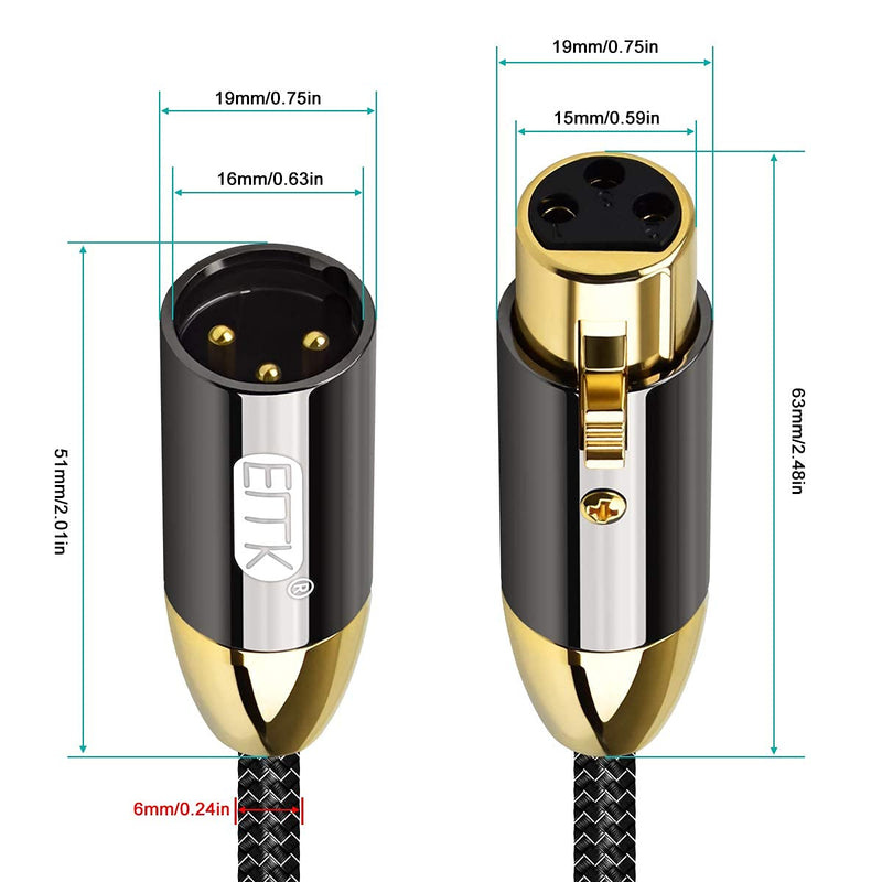 XLR Audio Cable 3-Pin Balanced Cable Male to Female Behringer Mixer Speaker Microphone Cable 3pin Balanced XLR to XLR Ettector Equalizer Cable (3m) 3.0 Metres