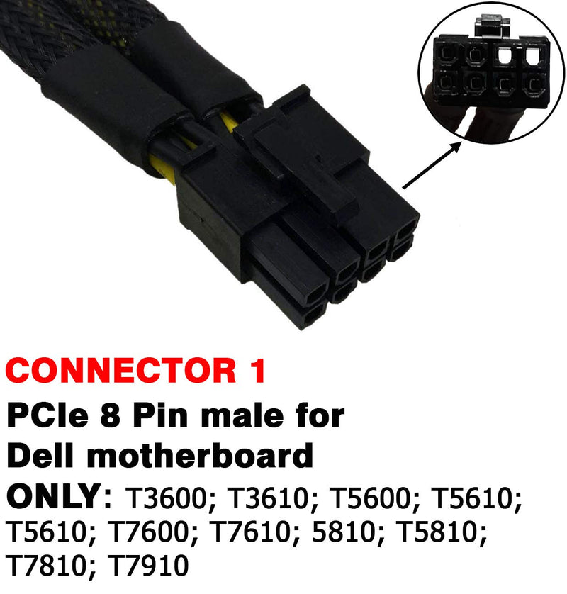TeamProfitcom 8 Pin Male to Dual 8(6+2) Pin Male PCIe Braided Sleeved PCI Express Power Adapter Cable for Dell Only T3600 T3610 T5600 T5610 T5610 T7600 T7610 5810 T5810 T7810 T7910 (17 inches)