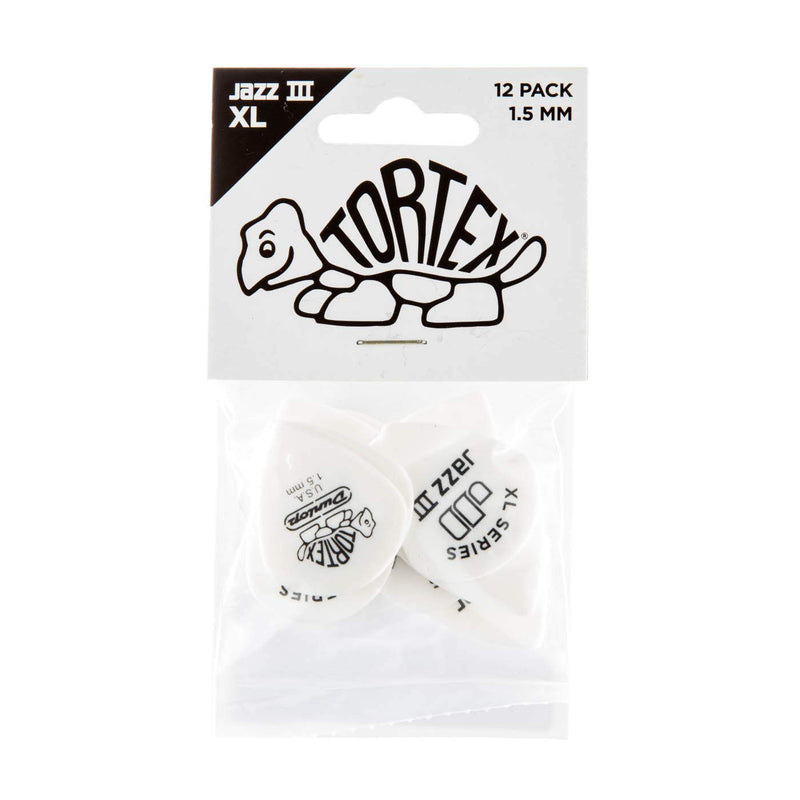 Dunlop 498P1.5 Tortex Jazz III XL, White, 1.5mm, 12/Player's Pack