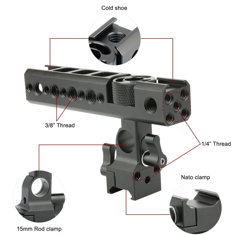 NICEYRIG Compatible NATO Cheese Top Handle with NATO Rail 15mm Rod Clamp Cold Shoe Mounts A6300 A6000 Camera Cage DSLR/ Camcorder/ Action Camera cage