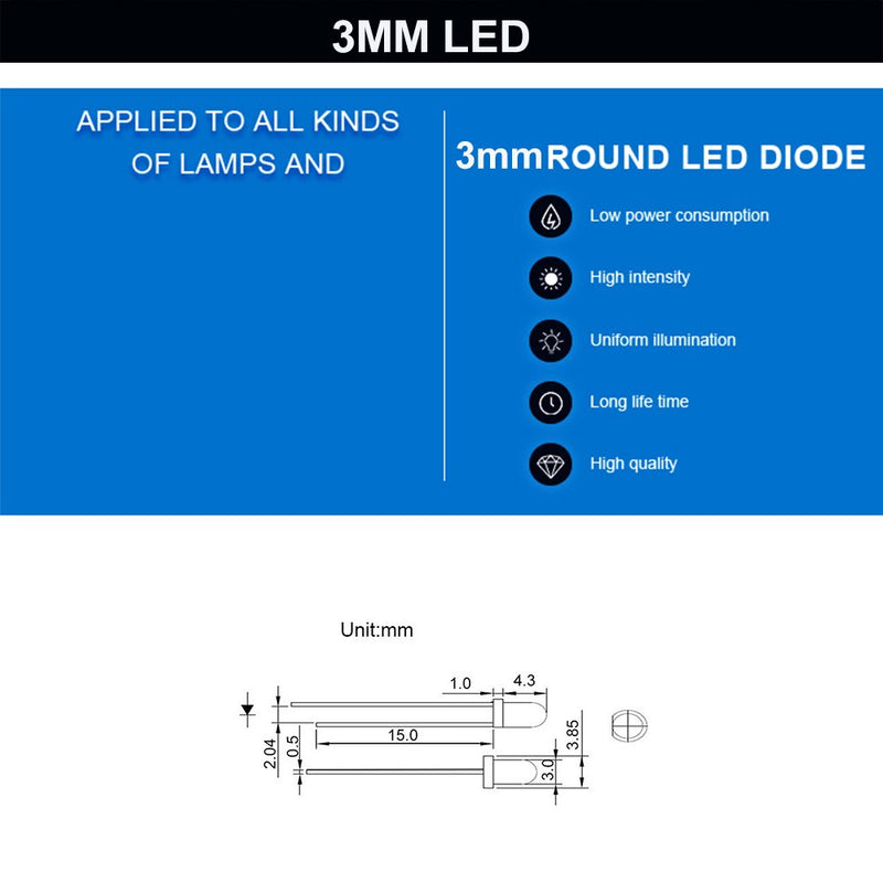 CO RODE 100 Pieces Ultra Bright 3mm LED Diode Light Emitting Diode (Yellow) 3mm Yellow 100pcs