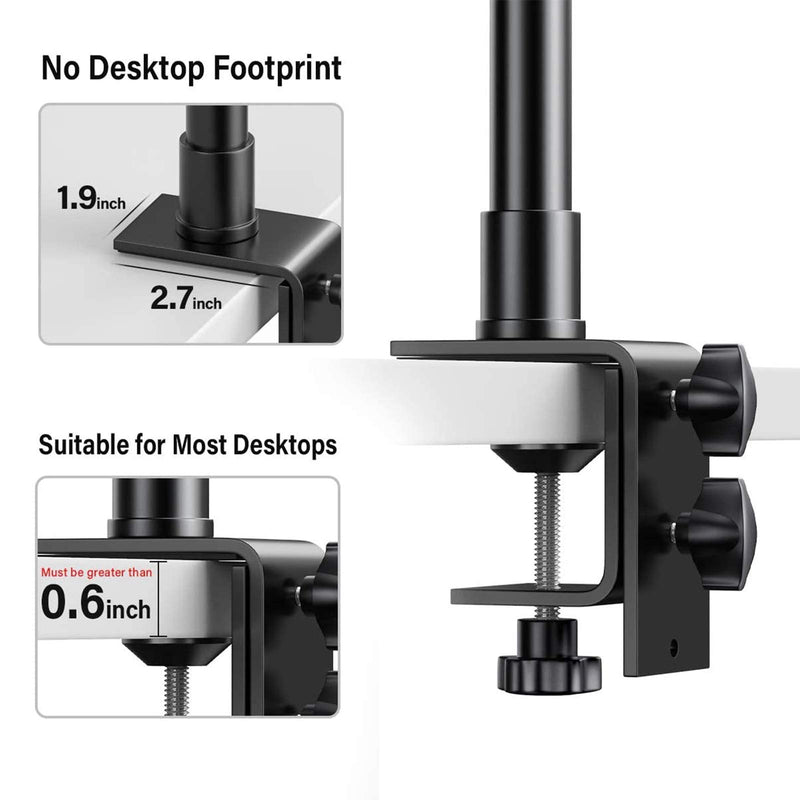 Nesortrii Desk Mount Stand, 12.9-22inch Tabletop C Clamp Mount Stand, Adjustable Table Aluminum Light Stand with Standard 1/4 Screw Tip for DSLR Camera, Ring Light, Video Light, Panel Light
