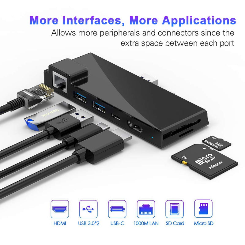 【Upgraded Version】Microsoft Surface Pro 7 Dock hub, 7-in-2 Surface Pro 2019 Adapter with 4K HDMI, USB C PD charging,2 USB 3.0 Port(5Gbps), SD/TF Card Reader, Gigabit Ethernet LAN Pro 7 Docking Station