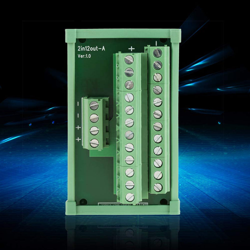 2 in 12 Out Power Supply Breakout Board Adapter DIN Rail Mount Port Terminal Module for PLC Power Amplifier