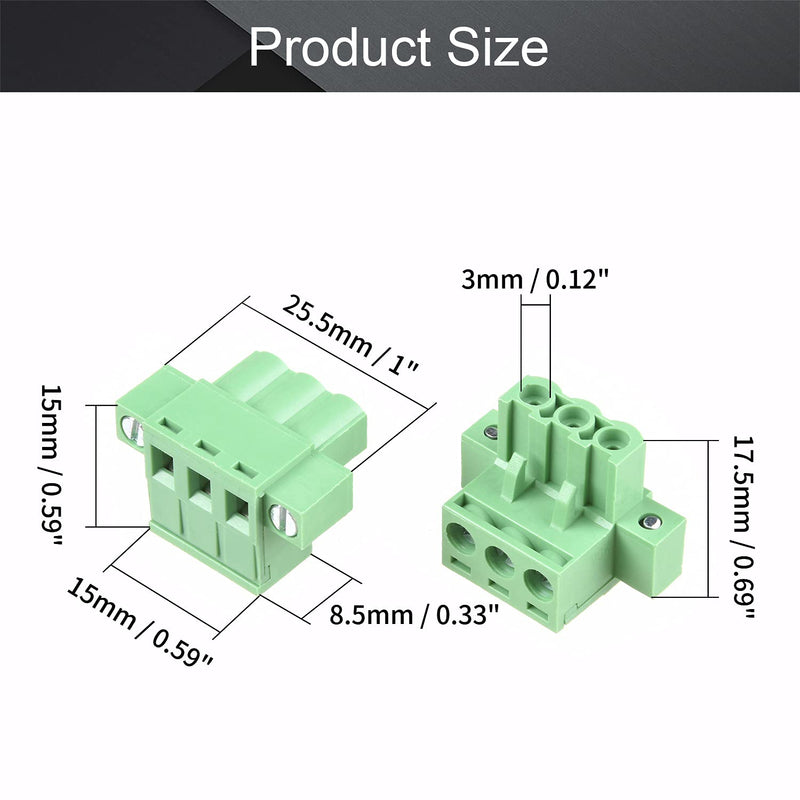 Fielect 5Pcs 5.08mm Pitch 3P PCB Screw Terminal Block Connector 300V 15A Pluggable Teminal Blocks Connector 2EDGKM-5.08 Green