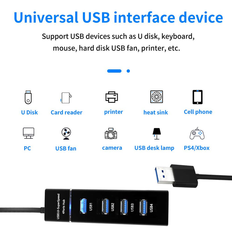 Ps4/Ps4 Slim/Ps4 Pro Hub,4 Port USB 3.0 Hub High Speed USB Cable Adapter for PS4,PS5,Xbox ONE,Notebook PC, Laptop, USB Flash Drives… (Black) Black