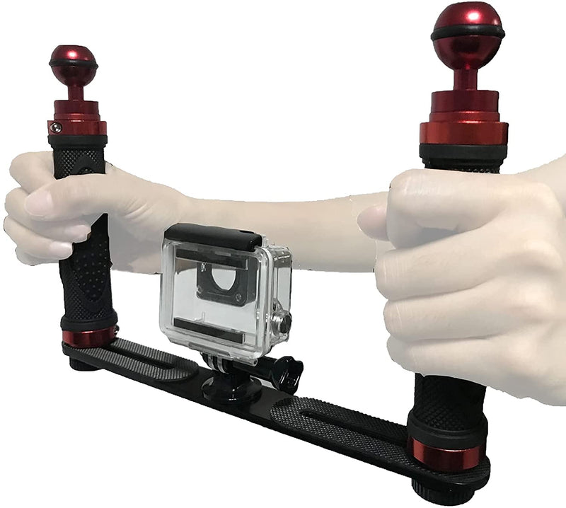 Aluminium Alloy Underwater Video Light Stabilizer Tray, Dive Light Stand Tray, Handheld Camera Stabilizer Grip for Action Camera and Any Other Camera with 1/4"-20 Screw Hole and 1'' Ball Handle