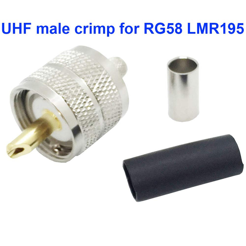 Pack of 5 UHF PL-259 PL259 Male-Plug Crimp Coax Connector Adapter RF Connector for RG58/U LMR195 Coax Cable Compatiable with Ham Radio  (UHF Male Crimp RG58)
