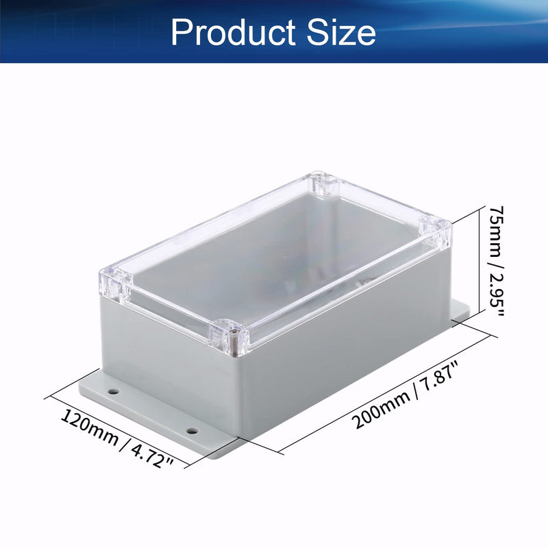 Heyiarbeit ABS Plastic Junction Box Dustproof Waterproof IP65 Electrical Enclosure Box Universal Project Enclosure Grey with PC Transparent Clear Cover 7.87" x 4.72" x 2.95" (200x120 x 75 mm)