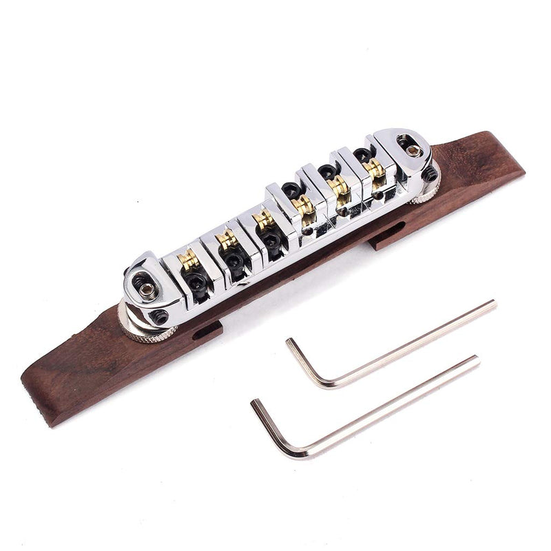 Alnicov Chrome Plated Roller Saddles Rosewood Bridge Set For Jazz Guitar