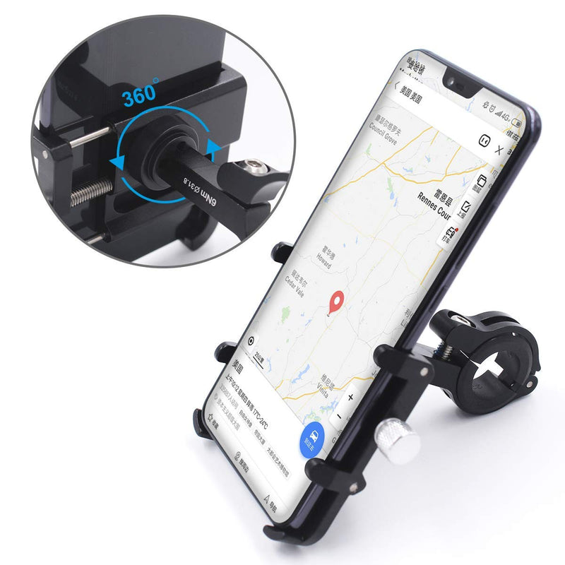 GUB Bicycle & Motorcycle Phone Mount, Aluminum Bike Phone Holder Mount with 360° Rotation for iPhone 11 12 13 Pro Max Mini X XR Xs Plus, Samsung S21 S20 S10 Note20/10 4-7 Inch - Upgraded black