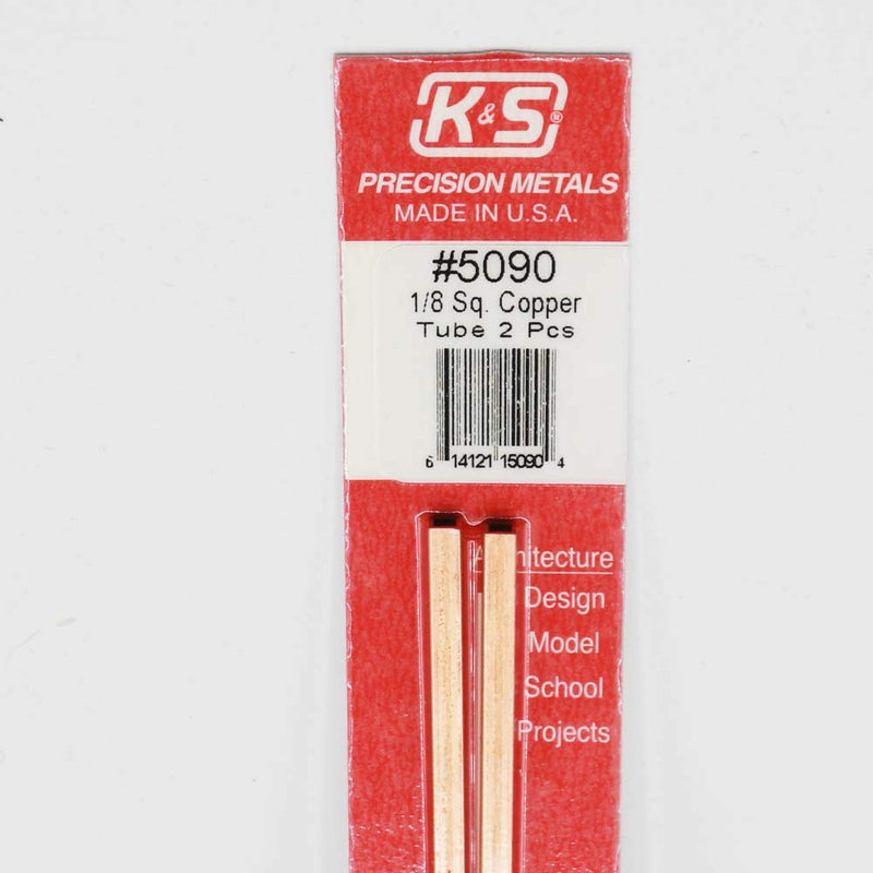 K&S Precision Metals 5090 Square Copper Tube Music Wire, 1/8" X 12" Long, 2 Pieces per Pack, Made in The USA