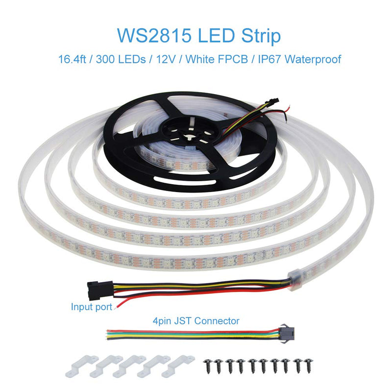 [AUSTRALIA] - ALITOVE 12V WS2812B LED Strip Light WS2813 12V RGB Addressable LED Pixel Tape Light WS2815 Programmable LED Felxible Strip 16.4ft/5m 300 LEDs Waterproof IP67 White PCB for Decor Lighting Project 