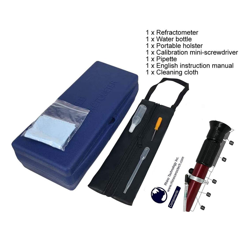 Rhino Wine Refractometer (0-25% Vol & 0-40% Brix) for Grape Wine Brewing, with Automatic Temperature Compensation, Teflon Coating