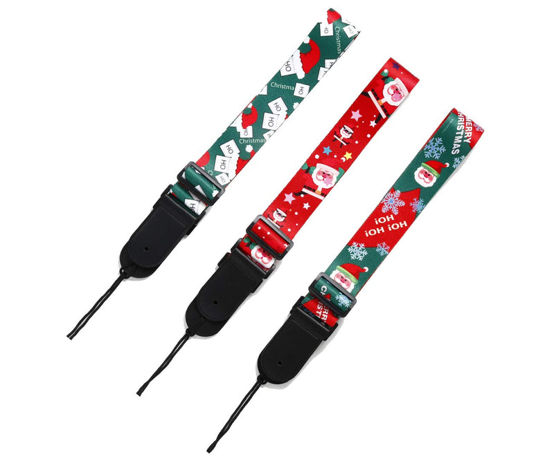 Cheerhas Christmas Pattern Guitar Strap with Leather End.Length Adjustable, Suitable for Electric Guitar, Acoustic Guitar and Bass - Unique Christmas Gift for your lover/Family/friend C-3 Red/Green