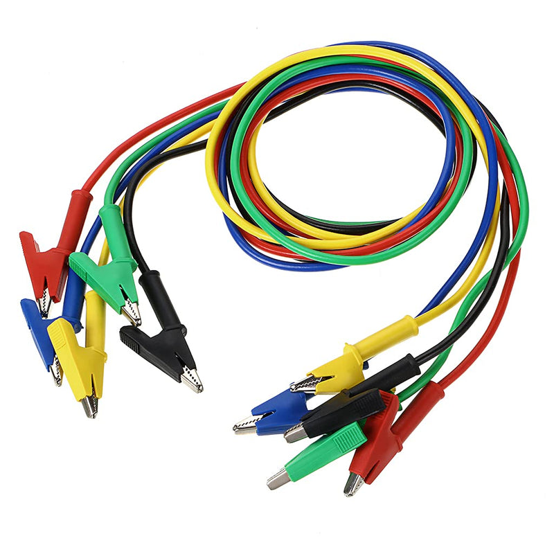 Sumnacon 5 Pcs Dual Ended Crocodile Alligator Clips, 15A Test Lead Wire Cable with Insulators Clips, 5 Colors 3.3 ft/1m Test Flexible Cable with Protective Jack Copper Clamps for Electrical Testing