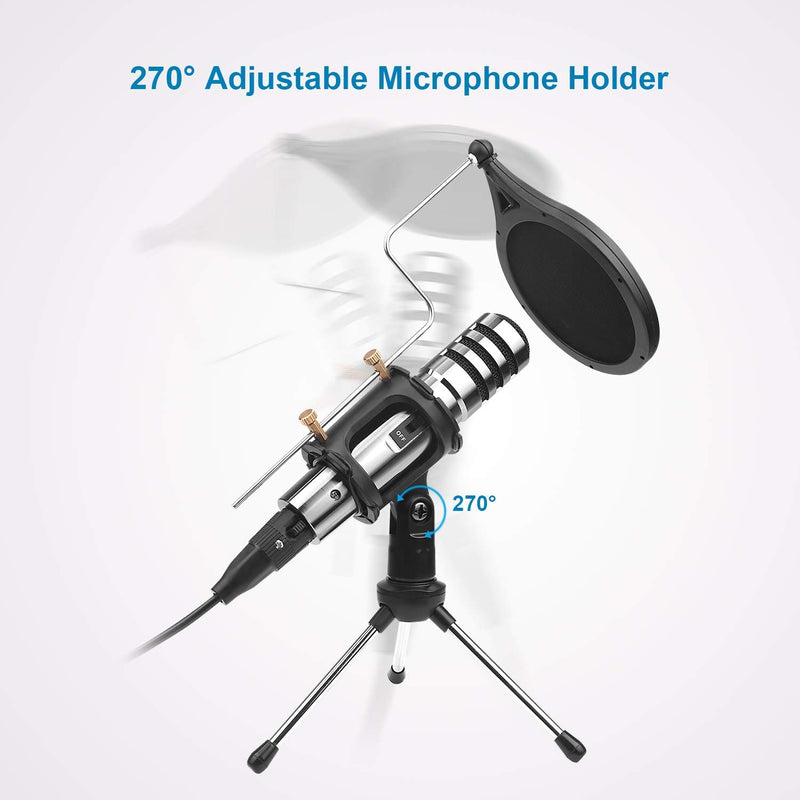 [AUSTRALIA] - DricRoda Microphone for Phone, 3.5mm Recording Microphone Studio Podcast Condenser Microphone Computer Mic with Tripod Stand, Pop Filter for Karaoke, Gaming, Streaming, Conference, YouTube, Facebook X-3 