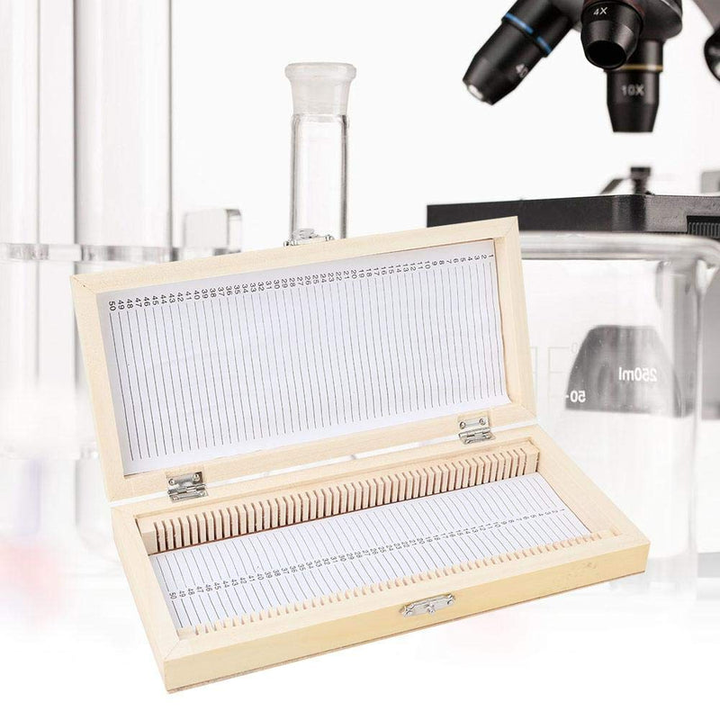 Biology Glass Prepared Microscope Slides Specimens Wooden Slide Storage Box Case 50PCS