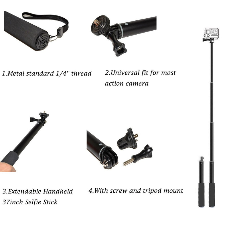 VVHOOY 37inch Waterproof Action Camera Selfie Stick and Universal Mini Tripod Stand Compatible with Gopro Hero 7/6/5/AKASO EK7000 Brave 4/APEMAN/Vantop Moment/Crosstour/Campark/Cooau Action Camera