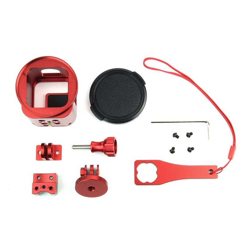 SOONSUN Aluminum Frame Mount Housing Case for GoPro Hero 5 Session Hero 4 Session Hero Session Cameras, Metal Thick Solid Protective Case with Cold Shoe Mount Lens Cap and Mount Screw Wrench - Red Aluminum Housing for Gopro Session - Red