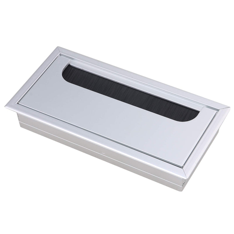 RDEXP 16x8x3cm Silver Aluminum Alloy Table Desk Rectangle Wire Cable Grommet Hole Cover Outlet Port Set of 2