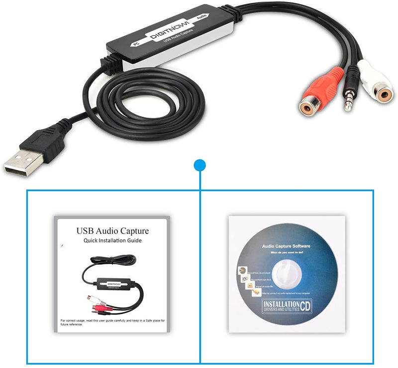 USB Audio Capture Card Grabber for Vinyl Cassette Tapes to Digital MP3 Converter, Support Mac & Windows 10/8.1/8 / 7 / Vista/XP