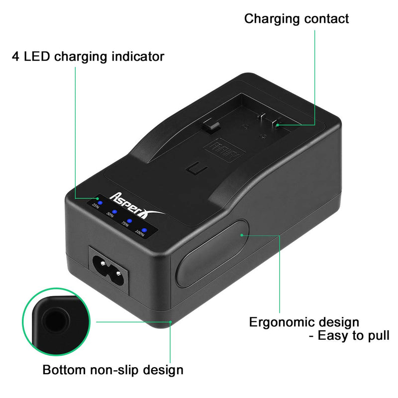 Asperx NP-FV100 Battery(2 Pack) and Super Fast Charger for Sony DCR-SR15 SR21 SR68 SX45 SX83 SX85 FDR-AX100 HDR-CX105 CX110 CX190 CX200 CX900 PJ50 PJ200 XR350V XR550V TD20V TD30V NEX-VG10 VG30 VG900