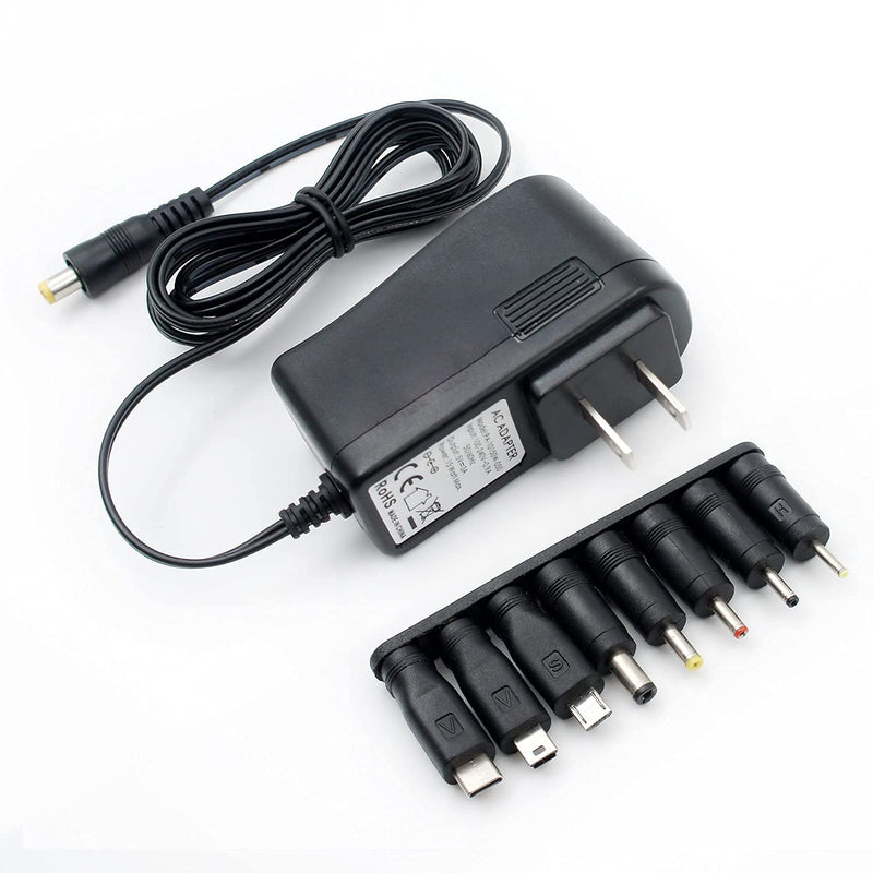 Replacement AC/DC Adapter 5V 1A 2A 2.5A 3A w/ 8 Tips for USB Hub, TV Box, LED Pixel Light, Tablet, Camera, BT Speaker, GPS, Toys, Webcam, Router and More 5V Electronics Power Charger Cord