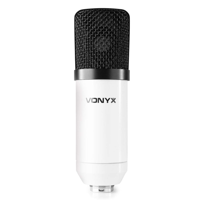 VONYX CM300W Condenser Microphone Podcast Broadcasting USB Computer Studio Kit with Mic Tripod Stand & Shock Mount, White USB Condenser Microphone - White