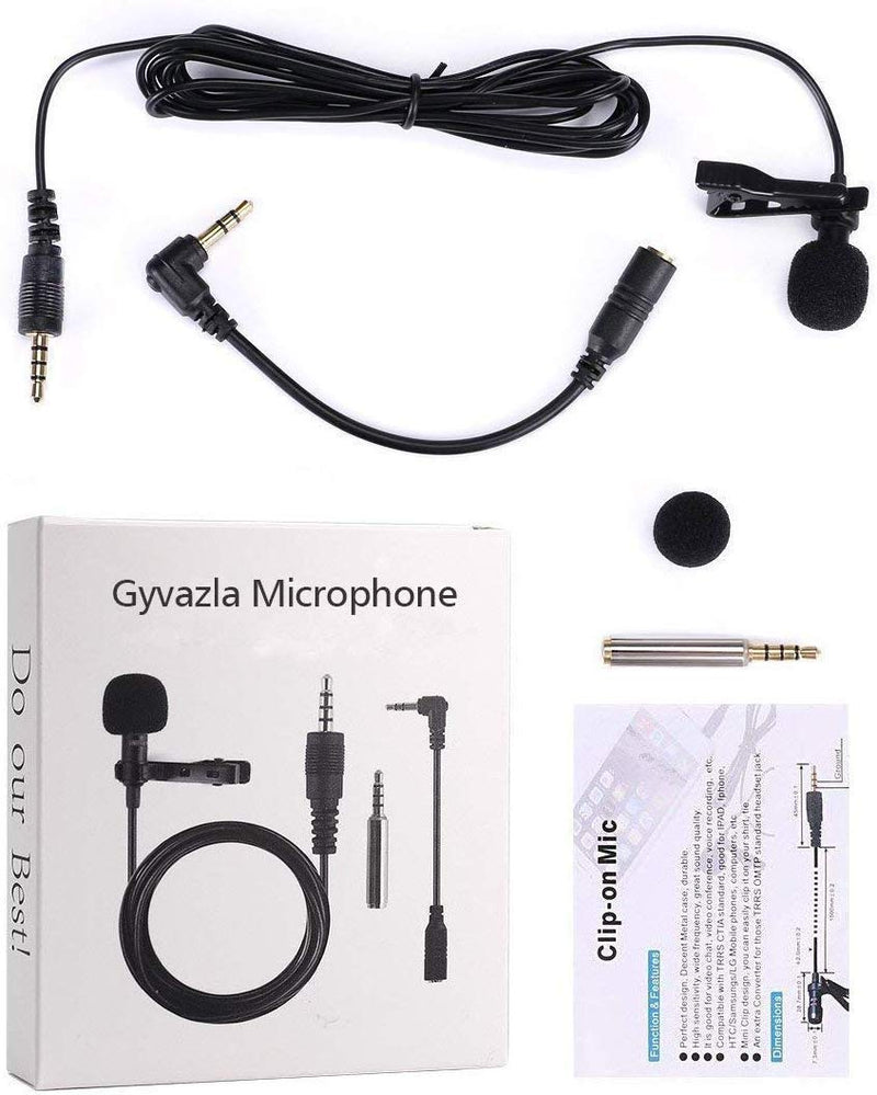 Clip on Microphone, Gyvazla 3.5mm Lavalier Lapel Omnidirectional Condenser Microphone Compatible with iPhone & Android Smartphones or any other mobile device