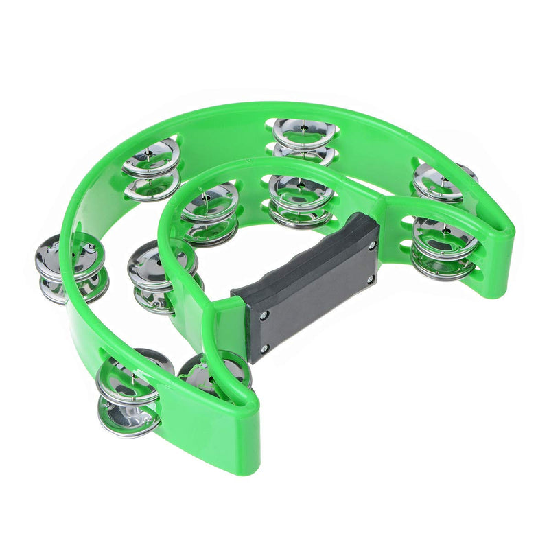 Half Moon Musical Tambourine Double Row Metal Jingles Hand Held Percussion Drum Multicolor for KTV Party with Ergonomic Handle Grip (Green) Green