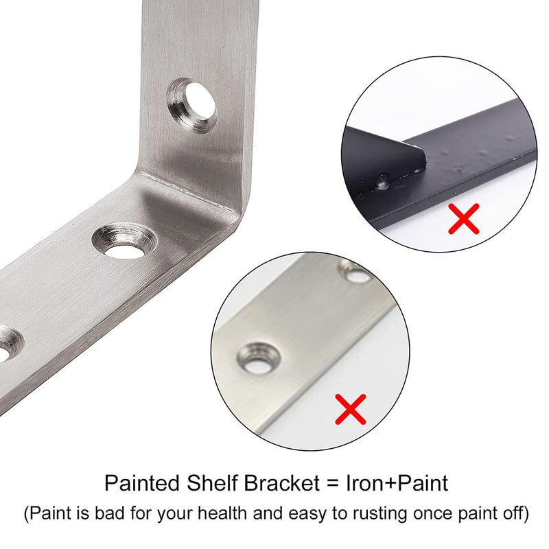 YUMORE L Bracket, 5" x 3" Max Load: 35lb/15KG Heavy Duty Stainless Steel Solid Shelf Support Corner Brace Joint Right Angle Bracket, Pack of 4 5"x3" Brushed Nickel