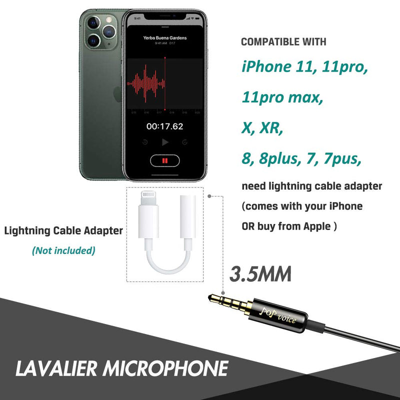 [AUSTRALIA] - PoP voice Professional Lavalier Lapel Microphone Omnidirectional Condenser Mic for iPhone Android Smartphone,Recording Mic for Youtube,Interview,Video 