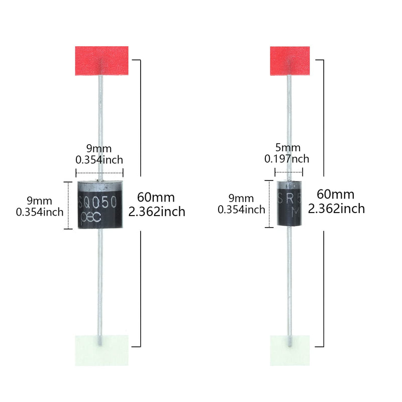 AUKENIEN 6 Values 60pcs Schottky Rectifier Diode Kit 10SQ045 10SQ050 15SQ045 10A10 SR5100 SR560 Diodes 5A 10A 15A 45V 50V 60V 100V 1000V R-6 Axial Solar Panel Blocking Diodes Schottky Diode Kit