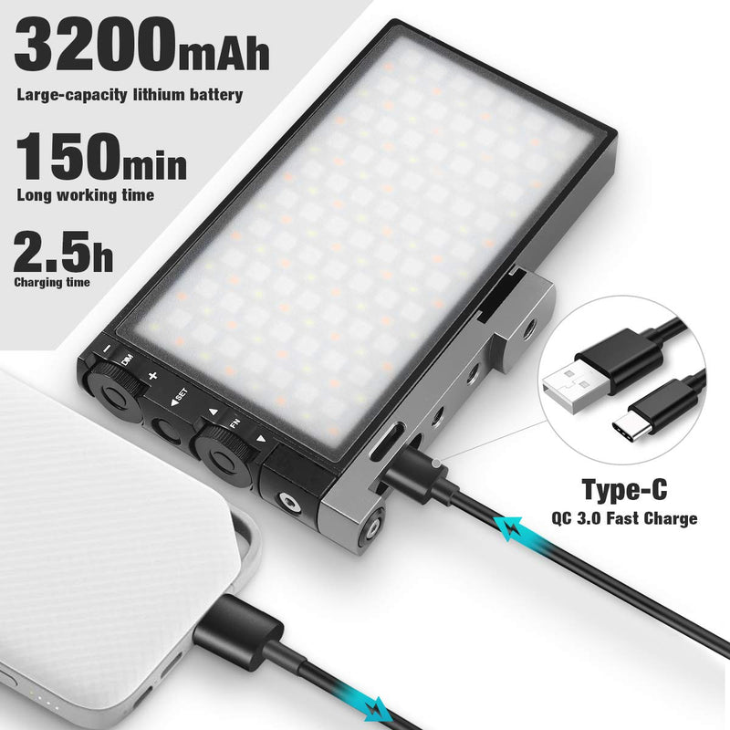 Pixel G1s RGB Video Light, Built-in 12W Rechargeable Battery LED Camera Light 360° Full Color 12 Common Light Effects, CRI≥97 2500-8500K LED Video Light Panel with Aluminum Alloy Body