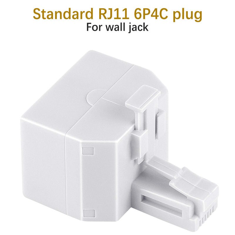 Uvital RJ11 Duplex Wall Jack Adapter Dual Phone Line Splitter Wall Jack Plug 1 to 2 Modular Converter Adapter for Office Home ADSL DSL Fax Model Cordless Phone System, White(2 Packs) 2 Pack