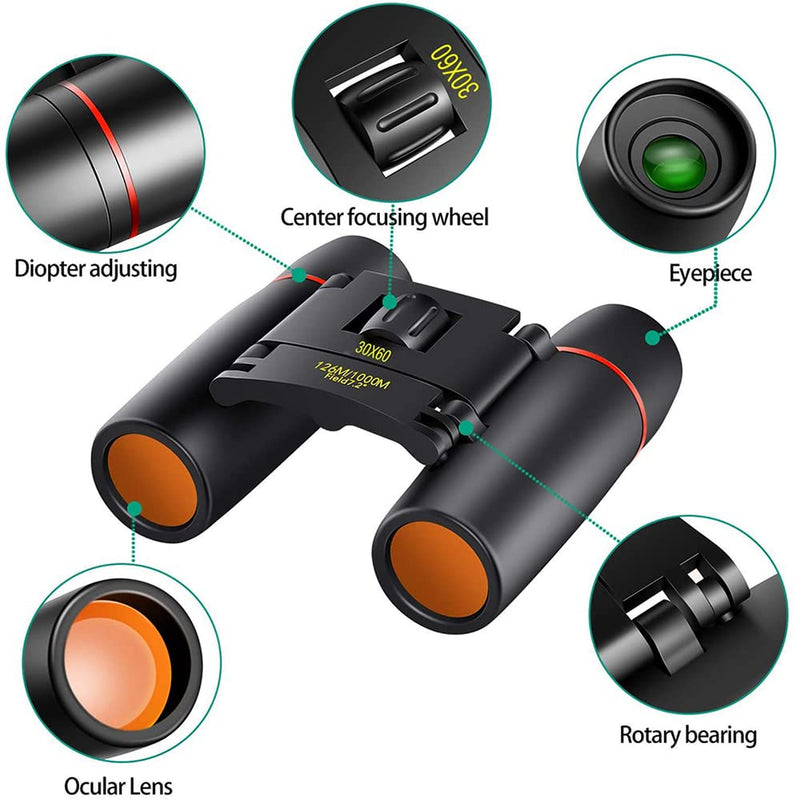 [AUSTRALIA] - 30x60 Binoculars for Adults Compact, Mini Binoculars for Adults Kids Bird Watching Hiking Wildlife Hunting Portable Pocket Size Fogproof Waterproof Binoculars Telescope for Travelling 