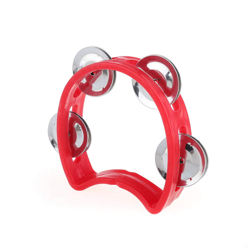 Musiclily Plastic Handheld Half Moon Tambourines Percussion Jingles Musical Instrument, Red/Yellow(Pack of 10) 10Pcs