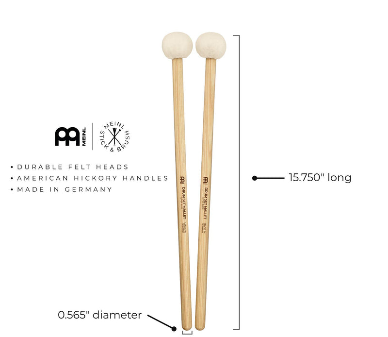 Meinl Drum Set Mallets With Super Soft Felt Head & 5A American Hickory Handle-Made in GERMANY, (SB400)