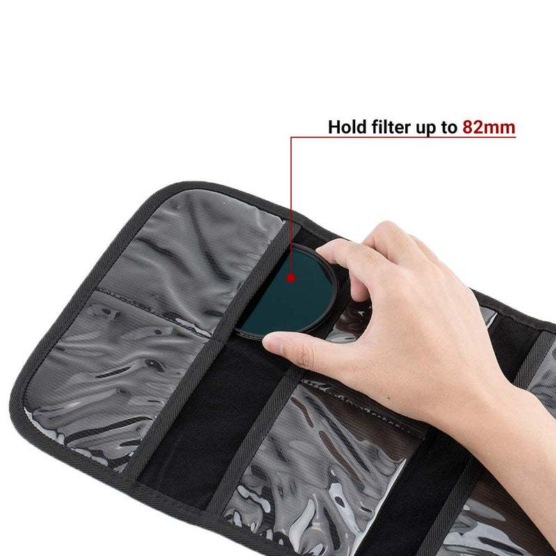 8 Pockets Lens Filter Case Up to 82mm (37mm 40.5mm 43mm 46mm 49mm 52mm 55mm 58mm 62mm 67mm 72mm 77mm) for Round or Square Filters, Belt Loop Design, Folding Camera Filter Pouch Wallet Holder Case