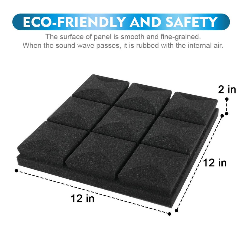 Webetop Acoustic Foam Adhesive Panels 2 inch Thickness Sound Proof Foam Panels 12 Pack Set 2" X 12" X 12" for Sound Insulation Absorbing, 9 Block Mushroom Design Black