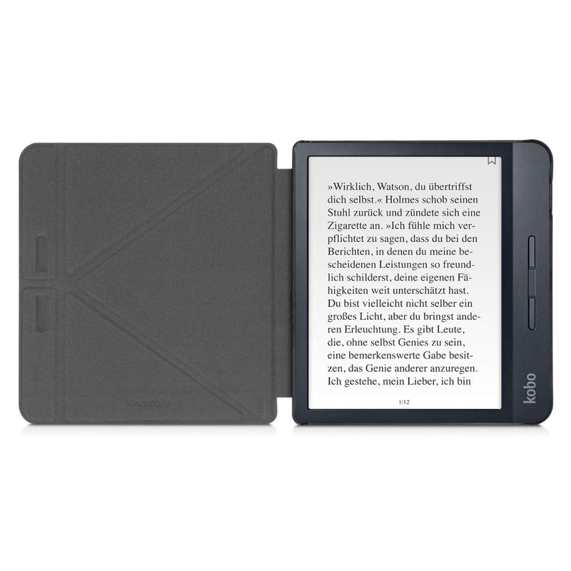 kwmobile Origami Case Compatible with Kobo Libra H2O - Case Ultra Slim Fit PU Leather Cover with Stand - Dark Blue