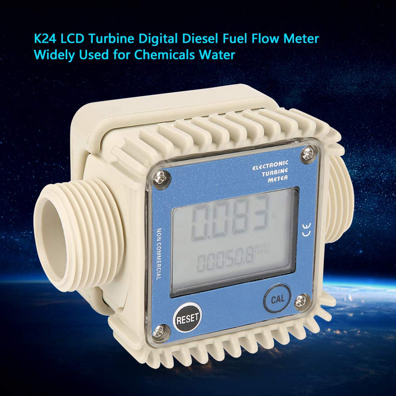 K24 LCD Turbine Digital Diesel Fuel Water Hose Flow Meter Widely Used for Chemicals Water, Blue