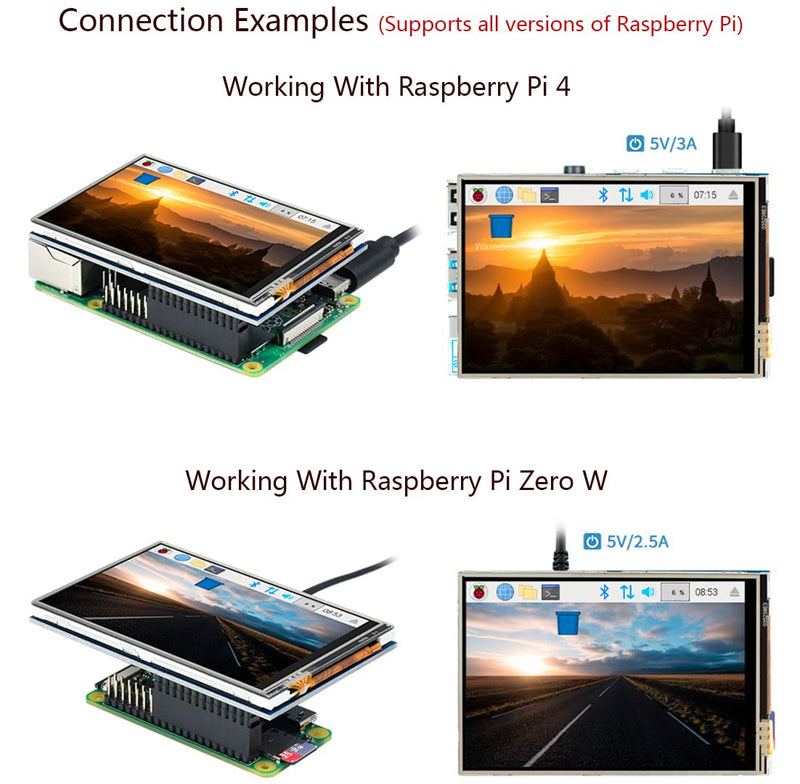 3.5 inch Touch Screen TFT LCD 480x320 Pixel Display Monitor SPI Interface XPT2046 Controller, for Raspberry Pi 4B/3B+/3B/2B/Zero/Zero W/Zero WH
