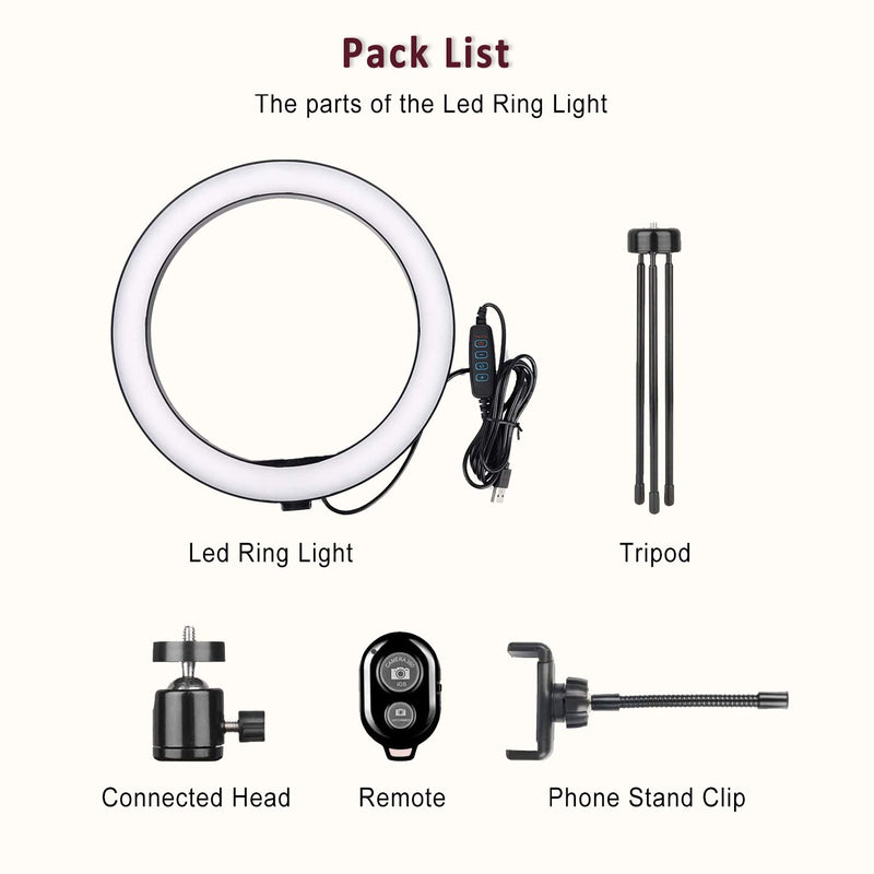10’’ Led Ring Light with Tripod Stand and Phone Holder, AnBote Selfie Ring Light for Phone with 3 Dimmable Light Modes/Tripod & Holder/Remote for Live Streaming, Make up, Video TikTok, Vlog