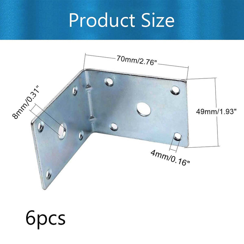 MroMax 6PCS Right Angle Bracket Corner Bracket 2.76" x 1.93" (L x W) Galvanized Angle Bracket Fastener Right Angle Bracket Suitable for Furniture Wooden Cabinet