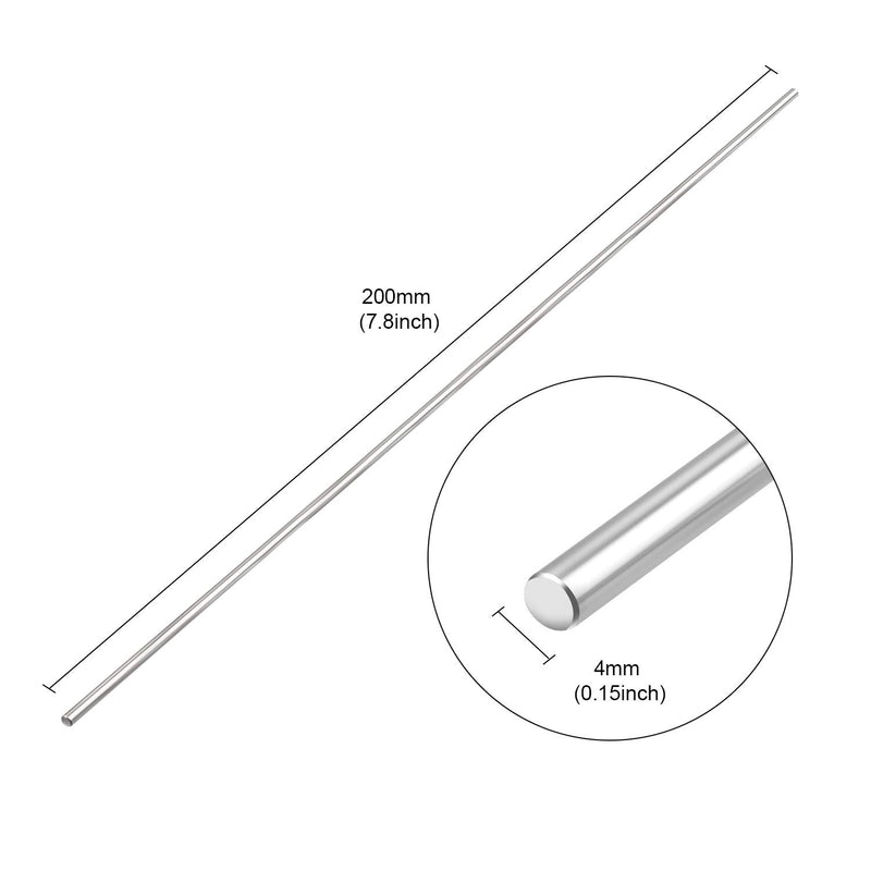 TOPPROS 200mm x 4mm，7.87"x 5/32"- 304 Stainless SteelSolid Round Bar for DIY Craft Pack of 10