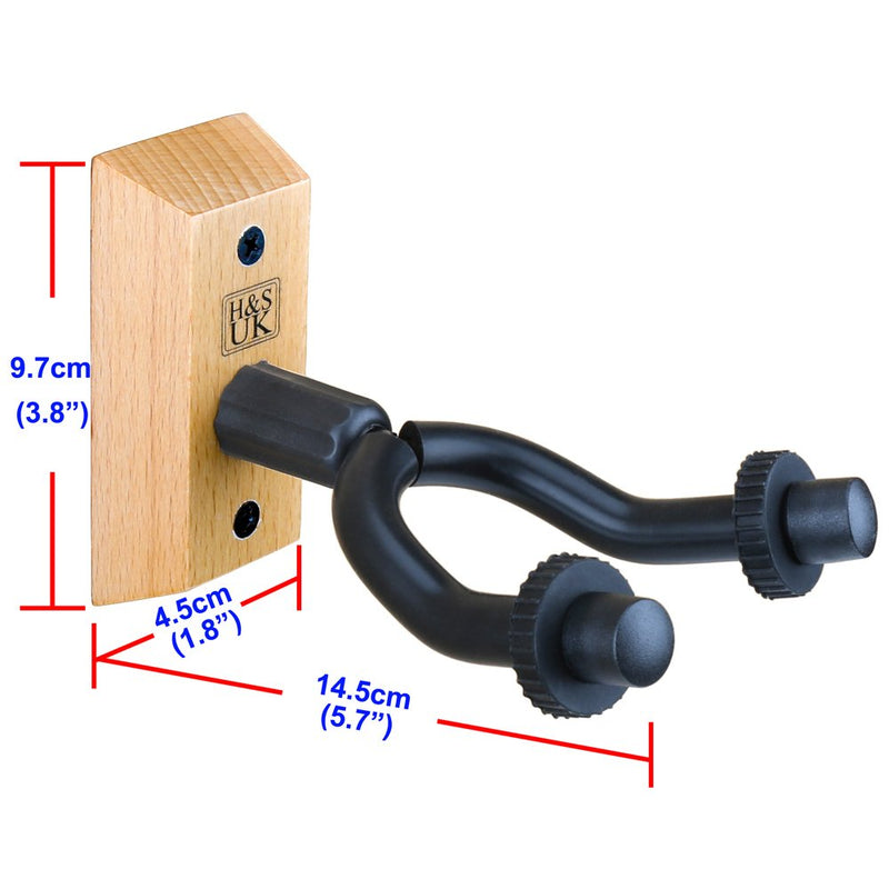 H&S Guitar Wall Mount Display Bracket Guitar Hanger Hook Holder Keeper Wall Mounted Hanging Stand Wooden Wood Base for Bass Electric Acoustic Guitar - 2 Pack
