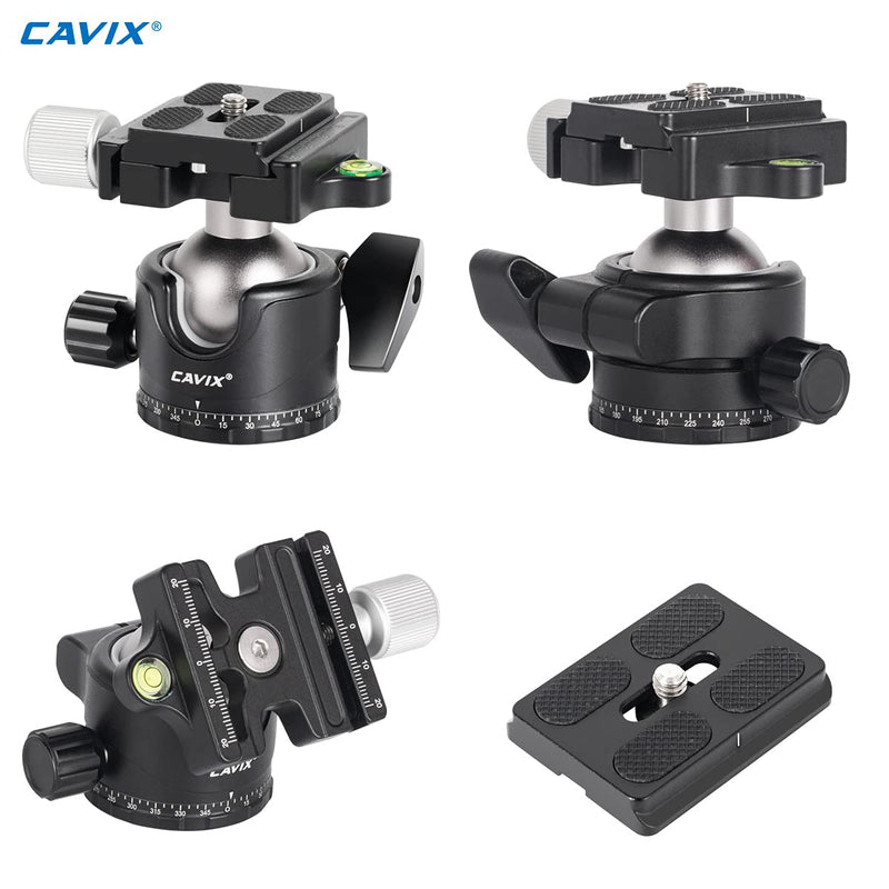[AUSTRALIA] - CAVIX Ball Head Low Profile Camera Panoramic Tripod Head CNC Metal 36A Ballhead w Bubble Level 1/4" Quick Release Plate for Arca Swiss &3/8" Thread for DSLR Tripod Monopod Camcorder MLoad 33lbs15kg 